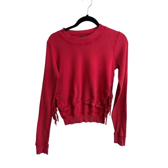 Free People Tops - Free People FP ONE Womens INTERLAKEN Red Thermal Top Cropped Side Tie Sz S